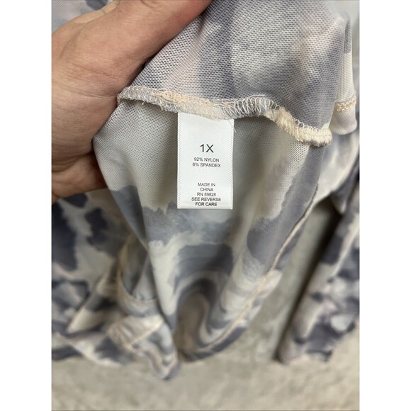 Logo Lori Goldstein Top Women's 1X Mesh Abstract Gray Long Sleeve Button Up - Picture 3 of 6